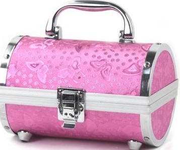 Estuche de viaje cosmético profesional rosado del cuero de grano para las mujeres/el artista de maquillaje
